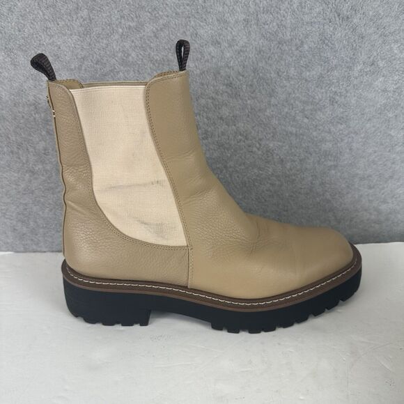 Sam Edelman Laguna Chelsea Boots Womens Size 9.5 Beige Leather WP‎ Pull On Shoes - Picture 2 of 14